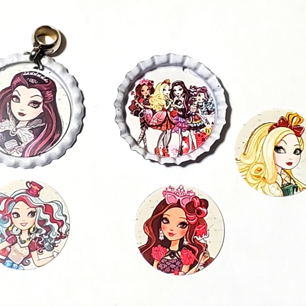 Ever after high bottlecap necklace for 1. On leather cord
